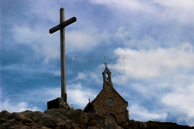 布列塔尼,十字形,法国,石头,过时的,海岸线,天空,水平画幅,秋天,无人