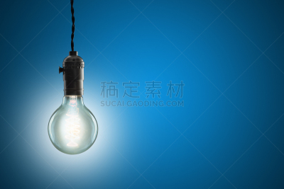 白炽灯泡,想法,概念,蓝色背景,爱迪生,热,一个物体,照明设备,灵感,电源