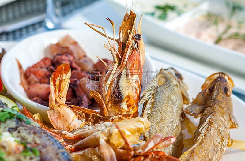 鱼类,虾,牛排,菜单,部分,配方,清新,螃蟹,食品,希腊