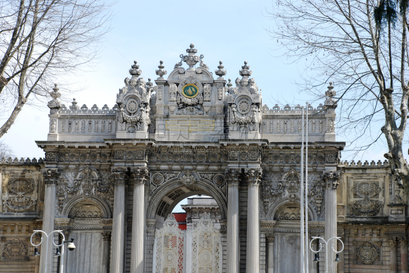 The Dolmabahçe Palace located in the Besiktas district of Istanbul, Turkey, on the European coastline of the Bosphorus strait.