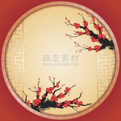 春节,贺卡,梅花,边框,樱花,绘画插图,新年,中国,花头,季节