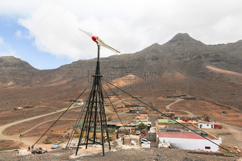 山,风景,富埃特文图拉岛,小的,纸风车,城镇,天空,风,水平画幅,沙子