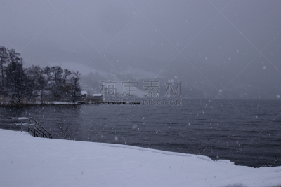 雪,湖,冬天,地形,水,寒冷,湖岸,水平画幅,云,无人