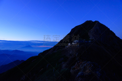 巴岳山,日本,黎明,山,修改系列,长野县,美,岩石山,水平画幅,秋天