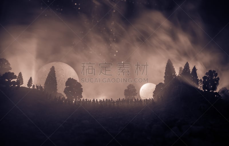 天空,群众,夜晚,太空,月亮,森林,背景聚焦,星星,巨大的,观看