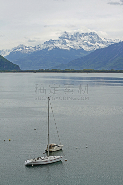 泉,湖,垂直画幅,宁静,固定的,无人,欧洲,户外,船,瑞士