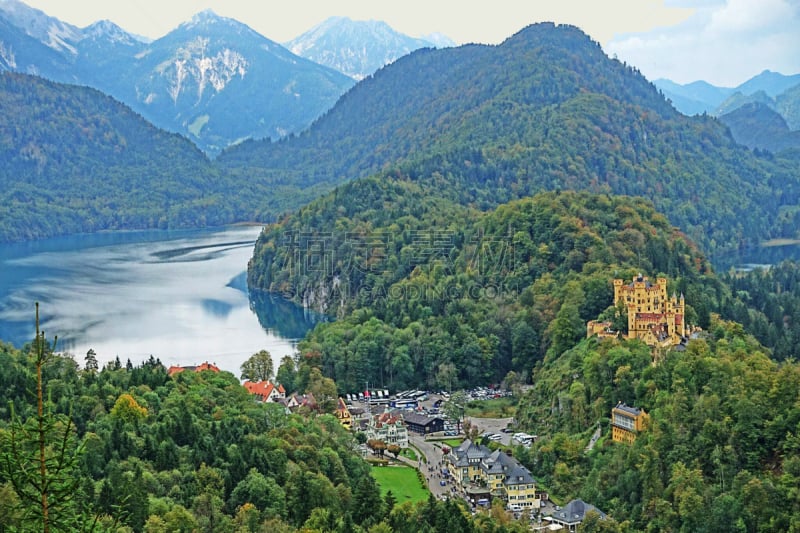 城堡,天空,美,水平画幅,山,美人,施万高,旅行者,夏天,户外