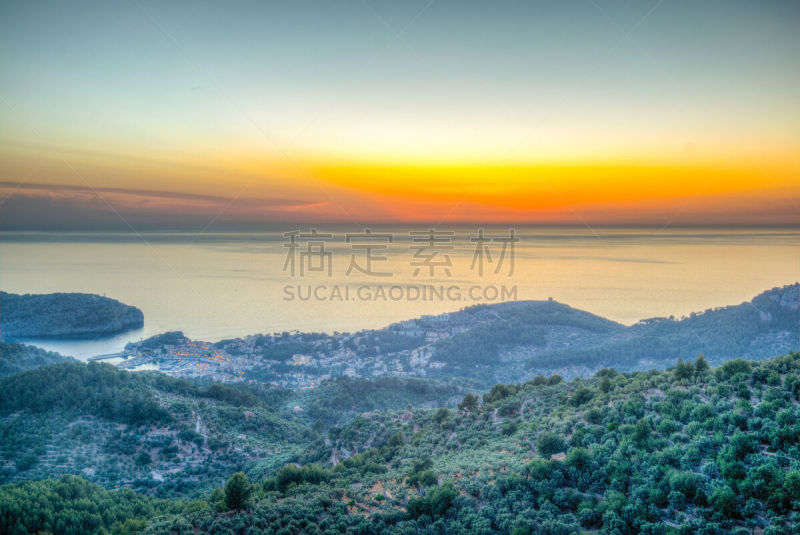 puerto de soller,马略卡,都市风景,西班牙,黄昏,地中海,户外,建筑,半岛,山脉