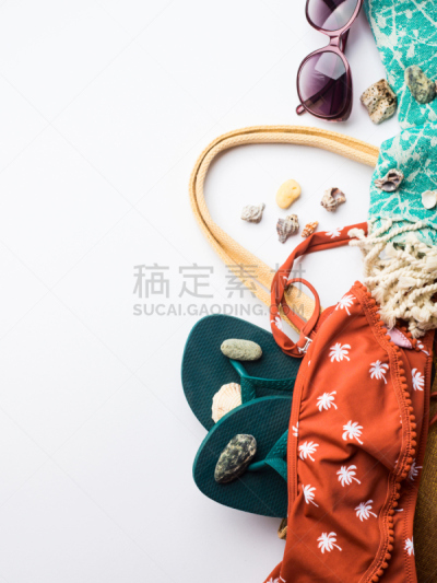 个人随身用品,白色,海滩,时尚,女性,垂直画幅,美,无人,夏天,组物体