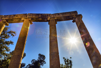 杰拉什,太阳,远古的,爱奥尼亚式,约旦,罗马风格,城市,广场,椭圆形,纪念碑