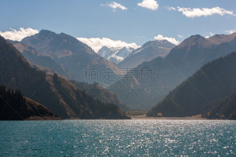 天堂,湖,天山山脉,国内著名景点,地质公园,风景,自然,水平画幅,秋天,雪