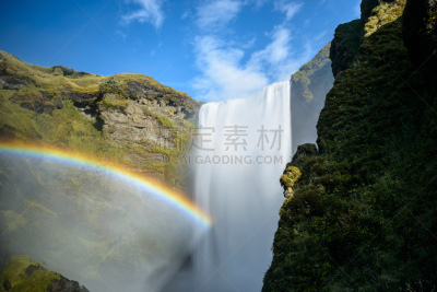 树林瀑布,冰岛国,水,天空,美,气候,水平画幅,云,瀑布,无人