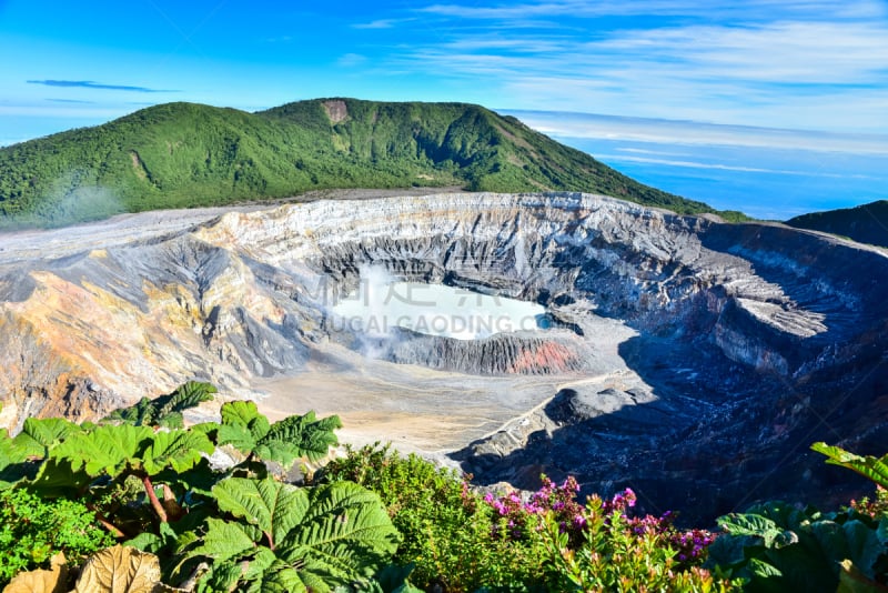 波阿斯火山,火山,哥斯达黎加,水,天空,透过窗户往外看,美洲,烟,湖,热带气候