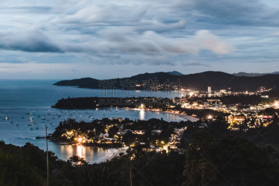 泰国,普吉岛,夜晚,视角,高处,小卡塔海滩,暗色,曙暮光,热带气候,黄昏