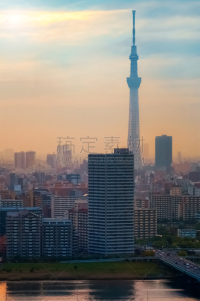 日本,东京,风景,伦敦城,曙暮光,黄昏,river sumida,公路,著名景点,河流