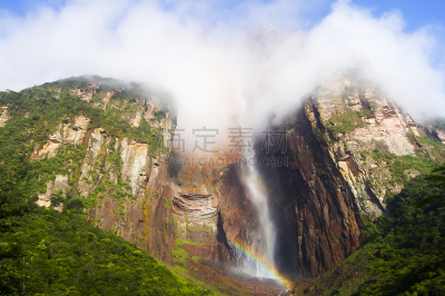 委内瑞拉,天使瀑布,气候,水平画幅,瀑布,热带雨林,夏天,户外,雨林,热带气候
