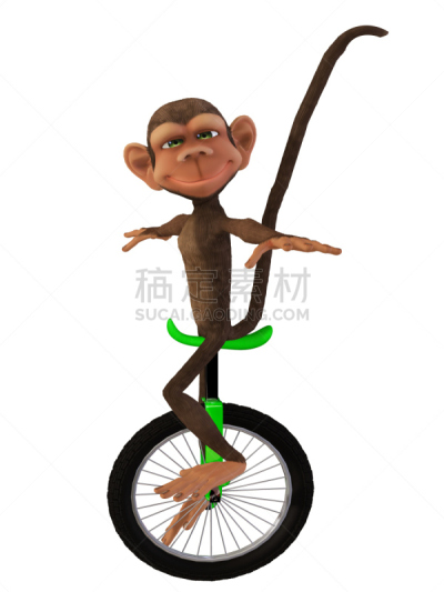 cartoon 3d monkey with a unicycle