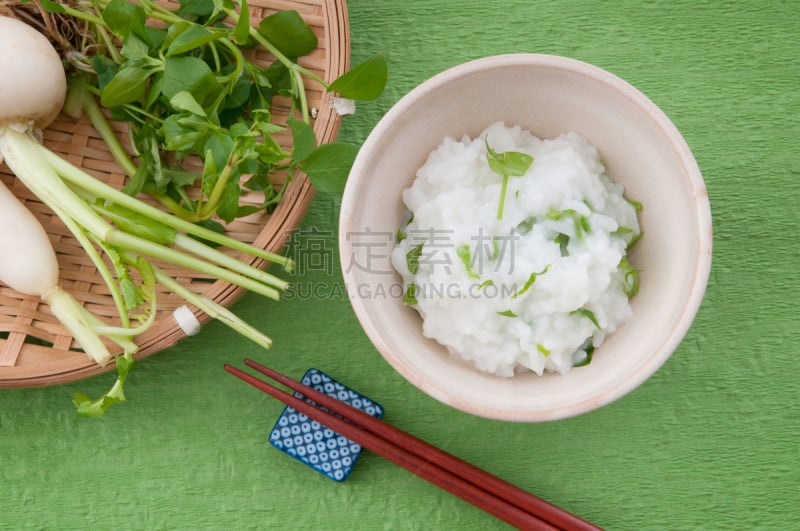 日本食品,红条纹濑鱼,伞形科,水平画幅,高视角,无人,新年,日本,海产,粥