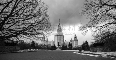 校园,单色调,秋天,大学,莫斯科,广角,云,图像,在下面,mikhail lomonosov