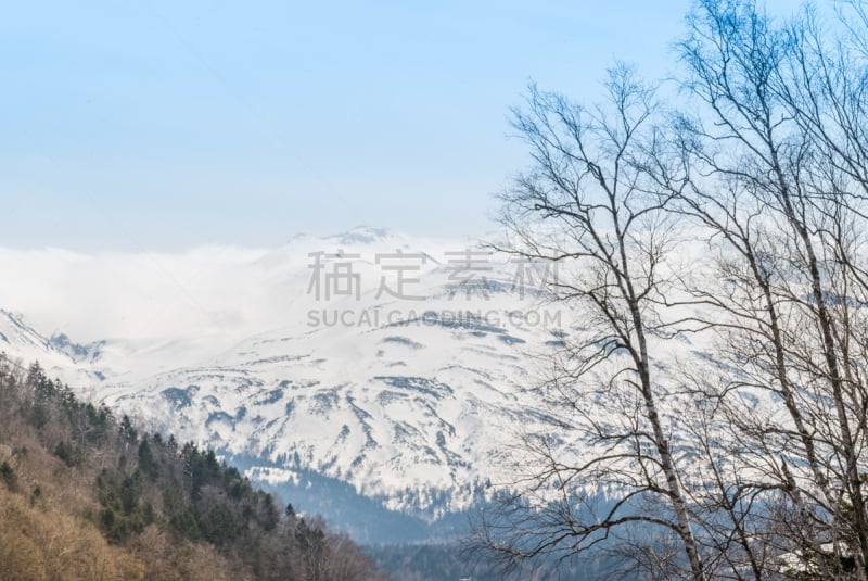 海洋,山脉,从上面看过去,池塘,富良野,十胜岳,大雪山国家公园,白桦树,富良野盆地,美瑛町