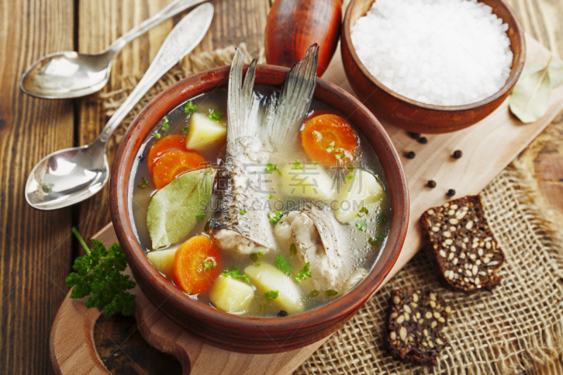 鱼类,河流,碗,汤,自制的,餐具,汤碗,水平画幅,罗奇鱼,膳食