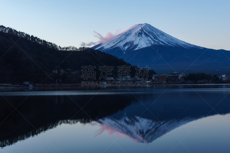 富士山,红色,河口湖,黎明,山脊,照明设备,雪山,世界遗产,一月,雪