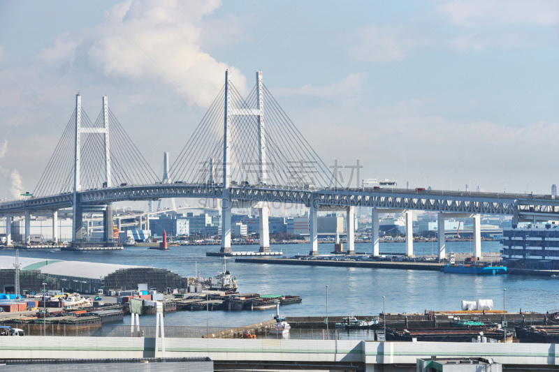 横滨,派克大街,丘陵地带,海港,横滨海湾大桥,神奈川县,水平画幅,无人,日本,摄影