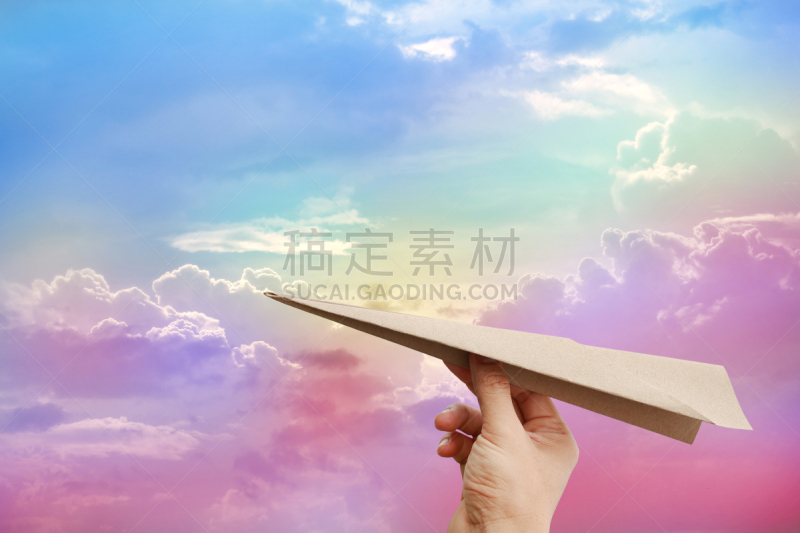 天空,手,背景,褐色,云,火箭,飞行器,多色的,纸,风