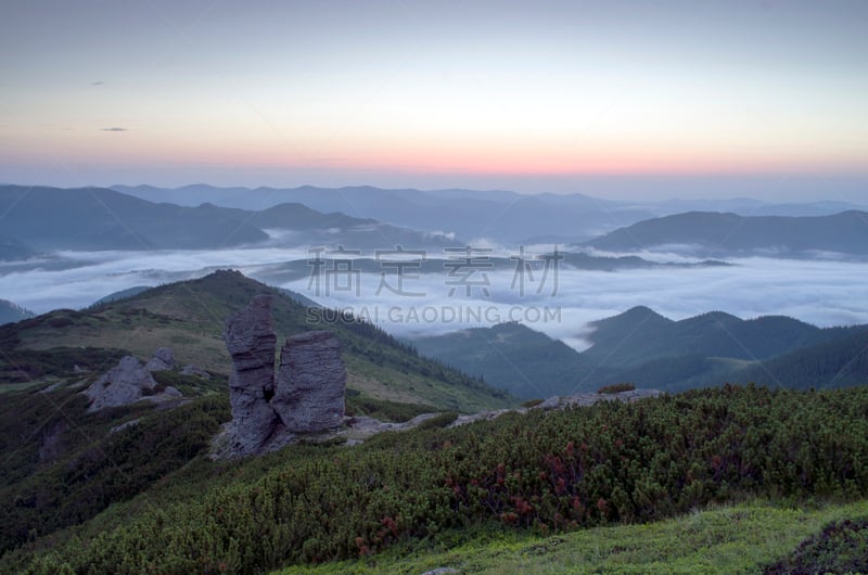 山,卡帕锡安山脉,地形,黄昏,高原,乌克兰,特伦钦,水平画幅,无人,夏天