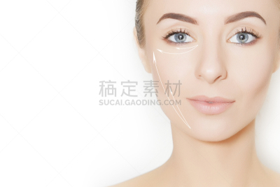 医疗流程,特写,化妆用品,青年女人,线条,对称,脂肪细胞,拿着,人的眼睛
