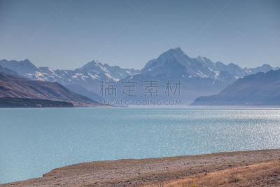 湖,青绿色,普卡基湖,新西兰坎特伯雷地区,水,天空,新的,夏天,干的,草