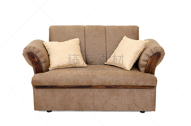 褐色,分离着色,沙发,无人,白色背景,背景分离,软垫,图像,水平画幅,起居室