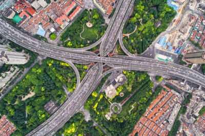 高架道路,现代,城市,航拍视角,延安路,路钉,高架桥,立交桥,高峰时间,未来
