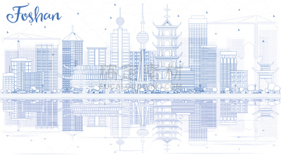 佛山,城市天际线,轮廓,建筑外部,蓝色,广东省,轮廓线画,商务,城市生活,云
