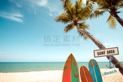 海滩,夏天,冲浪板,海浪,棕榈树,复古风格,波浪,海洋,水,冲浪