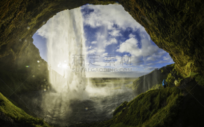冰岛国,瀑布,河流,洞穴,动物嘴,塞里雅兰瀑布,在上面,seljalandsfoss waterfall,上帝瀑布,米湖