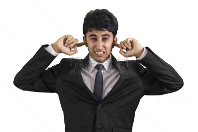 人的耳朵,男商人,手指,手指插进耳朵,手捂耳,巴基斯坦人,四肢,噪声,印度人,黑发