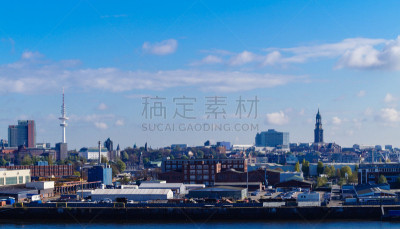 全景,汉堡,云,客轮,河流,户外,建筑,中央电视塔,市区