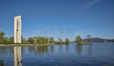 山,全景,湖,钟楼,堪培拉,钟琴大钟,自然,水平画幅,无人,城市天际线