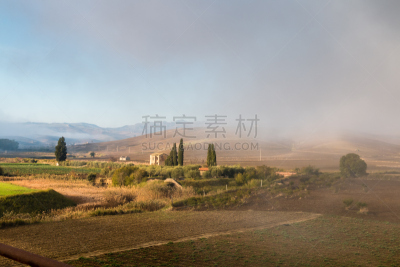 地形,早晨,夏天,草,都市风景,黎明,运动场,光,平和,雾