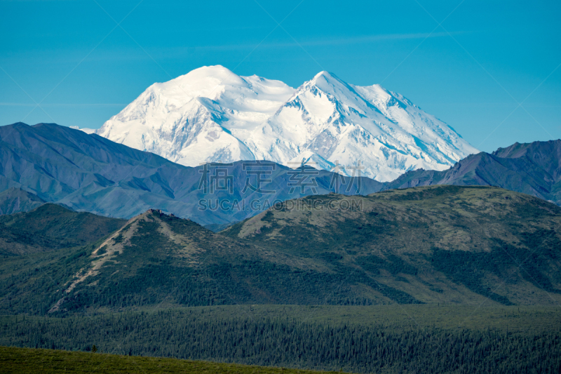 天空,风景,麦金利峰,蓝色,山,森林,极端地形,阿拉斯加,寒冷,雪