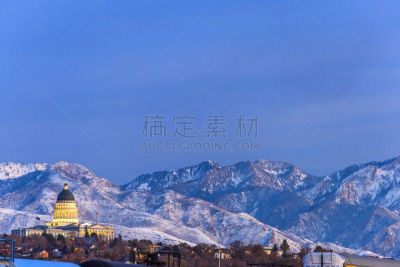 市区,盐湖城,冬季运动会,水平画幅,夜晚,雪,无人,早晨,户外,云景
