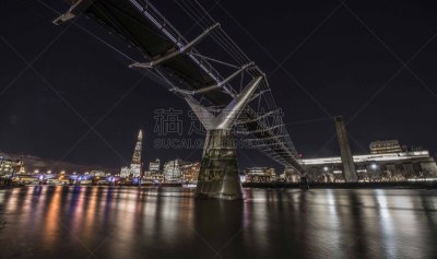 伦敦,千年桥,旅游目的地,水平画幅,建筑,无人,城市天际线,泰晤士河,户外,现代艺术馆