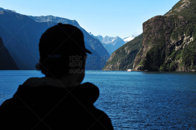新西兰,峡湾,水平画幅,瀑布,主教法冠,旅行者,户外,山,著名景点,新西兰南岛