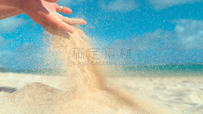 沙子,手,特写,海滩,女人,未知的事物,背面视角,无法辨认的人,风,热带气候