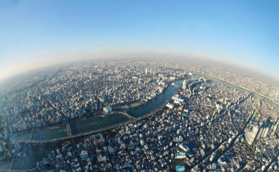 东京,城市天际线,塔,鱼眼镜头,日式肉串,地球,东京都墨田区,日本,航拍视角,在上面