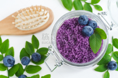 留白,蓝莓,糖,人的脸部,头发,皮肤,去角质,自己动手,自制的
