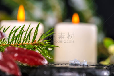 冬天,常绿树,水滴,概念,蜡烛,spa美容,枝,水,禅宗,芳香的