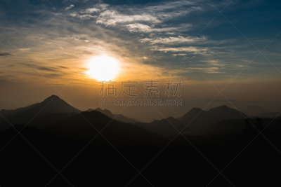 山,自然,山之内町,水平画幅,橙色,长野县,无人,黄昏,户外,太阳