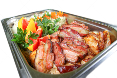 食品,餐盘,饮食产业,白色背景,炸猪排,餐具,格子烤肉,水平画幅,胡椒,排骨